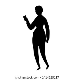 Black silhouette of businesswoman. Character illustration isolated on white. Cartoon people vector flat illustration.