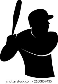 black silhouette bust of the baseball player trying to hit the ball with bat vector graphic design