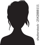 Black silhouette of bust of a young woman with modern hairstyle, representing beauty, fashion, anonymity, and femininity