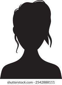 Black silhouette of bust of a young woman with modern hairstyle, representing beauty, fashion, anonymity, and femininity