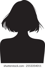 Black silhouette of bust of a young woman with modern hairstyle, representing beauty, fashion, anonymity, and femininity