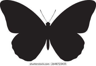 Black Silhouette Of A Butterfly Centered Front View With Wings Spread Minimalist Modern Geometric Shape Simple Clean Lines Isolated On Light Gray Background Symmetrical Flat Vector Illustration