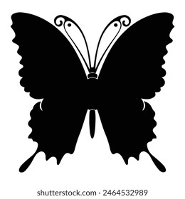 Black silhouette of butterfly isolated white  background