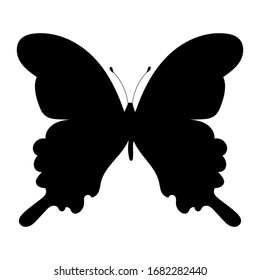 black silhouette of a butterfly, on a white background