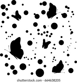 Black silhouette of butterfly on white background. Seamless vector illustration