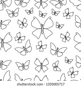 Black silhouette  Butterfly seamless pattern isolated on white background vector illustration eps 10 