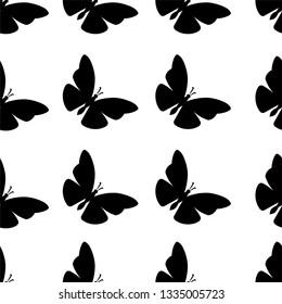 Black silhouette  Butterfly seamless pattern isolated on white background vector illustration eps 10 