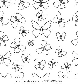 Black silhouette  Butterfly seamless pattern isolated on white background vector illustration eps 10 