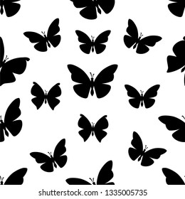 Black silhouette  Butterfly seamless pattern isolated on white background vector illustration eps 10 