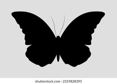 Black silhouette of a butterfly. Vector on gray background.