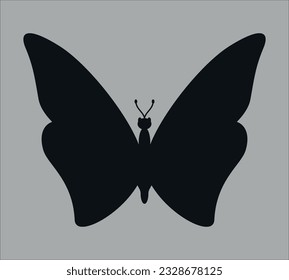 Black silhouette of a butterfly. Vector on gray background