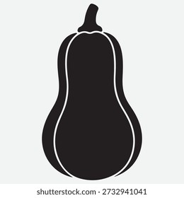 Black silhouette of a butternut squash with a stem on a light gray background gourd vegetable