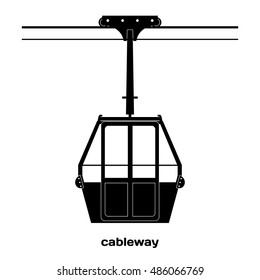 Black silhouette of the cabin cableway. Design element of the cableway. Stock vector illustration