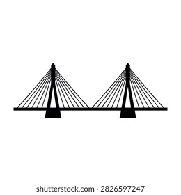 Black silhouette of cable-stayed bridge architecture structure