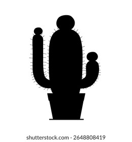 Black silhouette of cactus isolated on white background, nature, design element, vector.