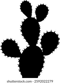 Black Silhouette of Cactus with Multiple Pads and Small Spines - Classic Desert Plant Illustration