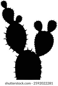 Black Silhouette of Cactus with Multiple Pads and Small Spines - Classic Desert Plant Illustration