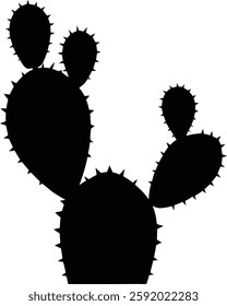 Black Silhouette of Cactus with Multiple Pads and Small Spines - Classic Desert Plant Illustration