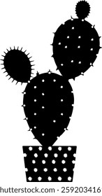 Black Silhouette of Cactus with Multiple Pads and Small Spines - Classic Desert Plant Illustration