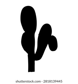 A black silhouette of a cactus plant with multiple arms, set against a white background, emphasizing its distinctive shape and form.