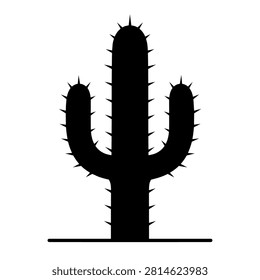 Black silhouette of a cactus with sharp spines on white