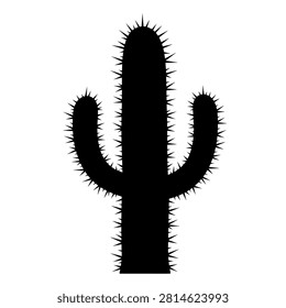 Black silhouette of a cactus with sharp spines on white