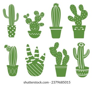 
Black silhouette of Cactus trees flat vector 