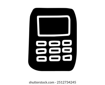Black silhouette of a calculator isolated on a white background. concept of accounting, finance, education, minimalist style. print, icon, design element.