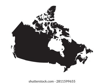 Black silhouette of Canada map on white background, vector illustration for design and editorial use