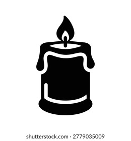Black silhouette candle with lit flame icon