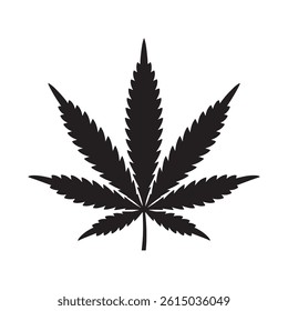 Black Silhouette Cannabis Leaf Vector Icon Representing Medicinal and Industrial Applications for Digital Artwork Editable Illustration Isolated on a White Background
