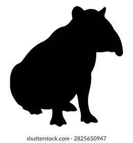 A black silhouette of a capybara, the largest rodent, in profile view, highlighting its distinctive body shape and features.