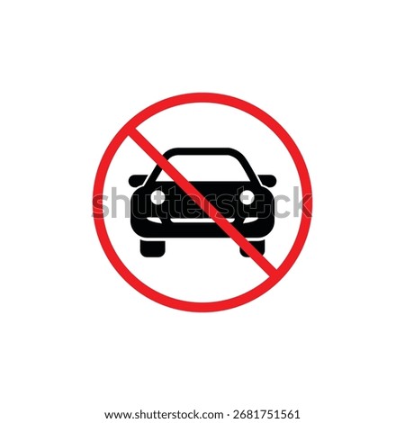 A black silhouette of a car is displayed within a red circle with a diagonal red line through it, indicating no vehicles.