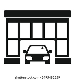 Black silhouette of a car entering a modern garage building leaving for work