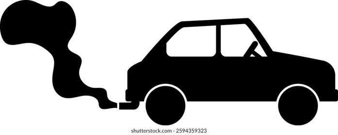 Black silhouette of car with exhaust gases coming out of the pipe. Air pollution illustration