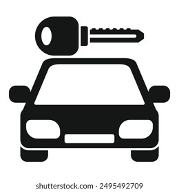 Black silhouette of a car with a key floating above, representing car ownership or unlocking a vehicle