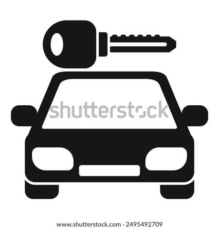 Black silhouette of a car with a key floating above, representing car ownership or unlocking a vehicle