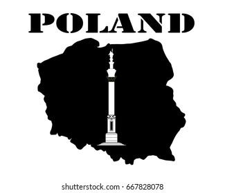 Black silhouette of a card and white silhouette of a Poland symbol