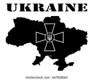 Black silhouette of a card and white silhouette of a  Ukraine  symbol