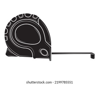 Black silhouette of Carpenter's measuring tape isolated on white background. Repair tool. Vector illustration