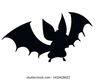 Black silhouette. Cartoon bat. Cute vampire bat, flying mammal. Flat vector illustration isolated on white background. Cartoon character design. Happy bat dancing