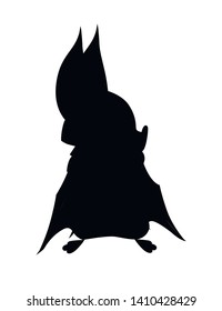 Black silhouette. Cartoon bat. Cute vampire bat, flying mammal. Flat vector illustration isolated on white background. Cartoon character design. Happy bat dancing