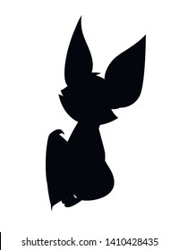 Black silhouette. Cartoon bat. Cute vampire bat, flying mammal. Flat vector illustration isolated on white background. Cartoon character design. Happy bat dancing