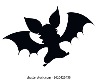 Black silhouette. Cartoon bat. Cute vampire bat, flying mammal. Flat vector illustration isolated on white background. Cartoon character design. Happy bat dancing