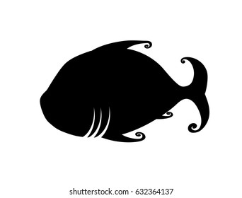 black silhouette cartoon fish, vector