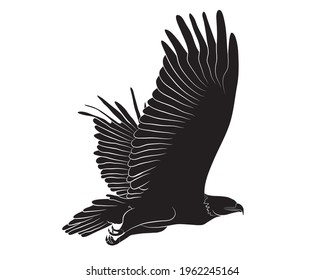Black silhouette Cartoon flying wild eagle in isolate on a white background. Vector illustration.