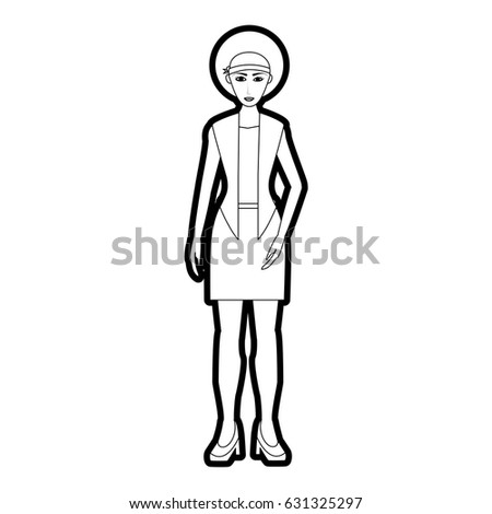 black silhouette cartoon full body woman brunette with afro hairstyle Stock photo © 