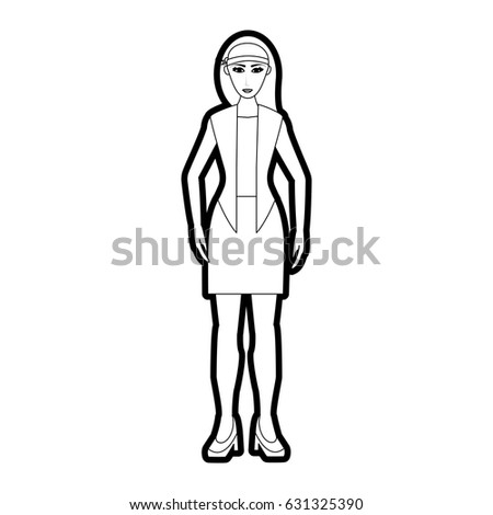 black silhouette cartoon full body woman with jacket and skirt Stock photo © 