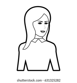 black silhouette cartoon half body woman with long hair and jacket