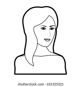 black silhouette cartoon half body woman with long side hairstyle